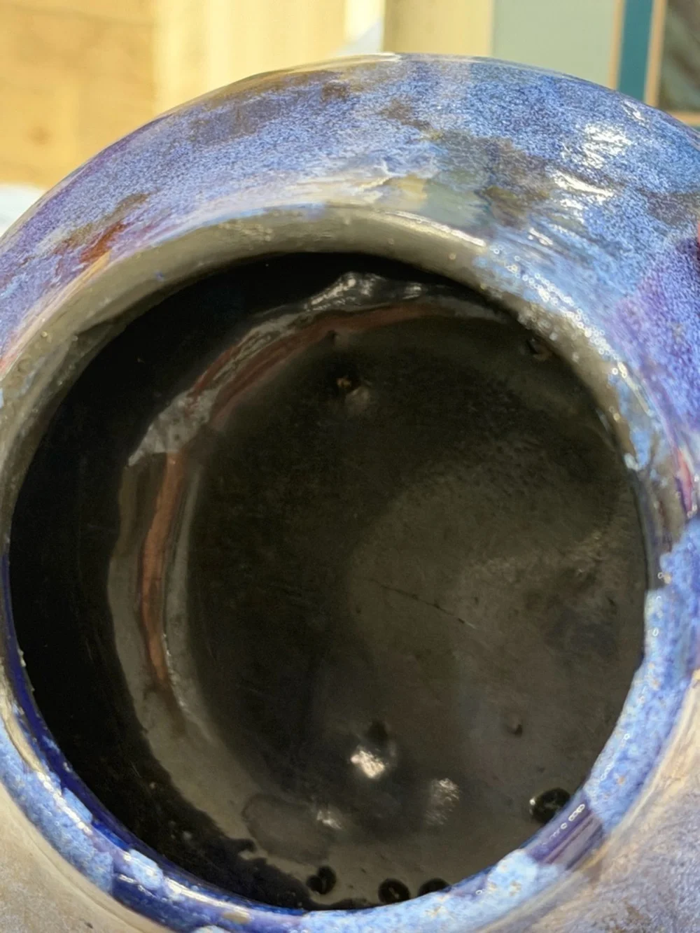 Cobalt Blue Mottled Pottery Vase | Planter. Artisan | Handled | Glazed | Studio